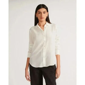 NWT Everlane Off-White The Clean Silk Relaxed Button Down Shirt Women's Size 16